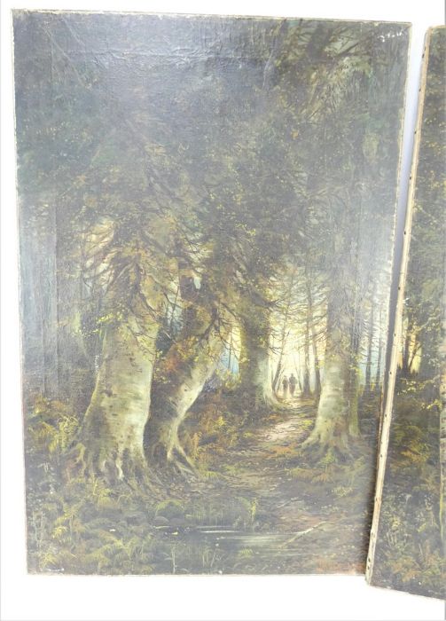 J Lascelles, pair of 19th century oil on canvas woodland scenes, 'Silver beeches' & 'Pathway thro th - Image 10 of 14