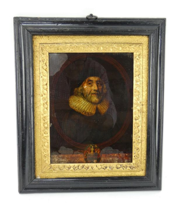 17th century coloured engraving of John Dethick, by Pierre Lombart, c1657. Framed an glazed.