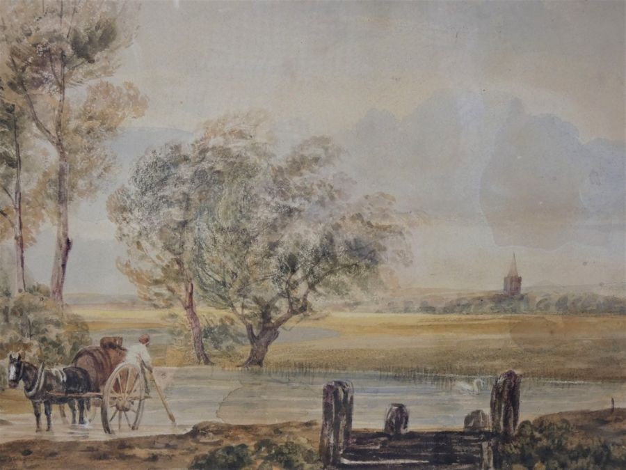 Peter de Wint OWS (1784-1849), attributed. River scene with church. Watercolour on paper. - Image 2 of 10