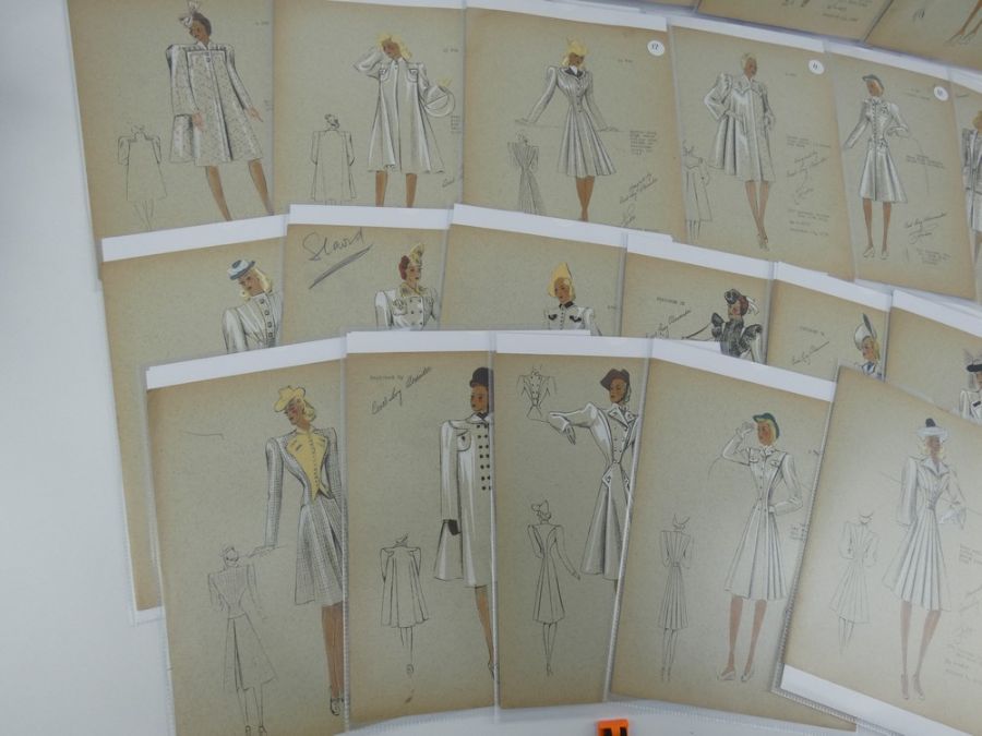 22 x American Fashion designs by Pearl Levy Alexander, hand coloured, 1939- 1940 - Image 12 of 21