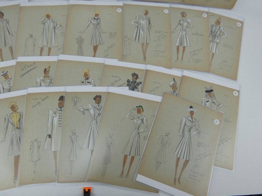22 x American Fashion designs by Pearl Levy Alexander, hand coloured, 1939- 1940 - Image 18 of 21