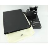 Mont Blanc Meisterstuck black fountain pen with 4810 Westside leather folio, box and bag