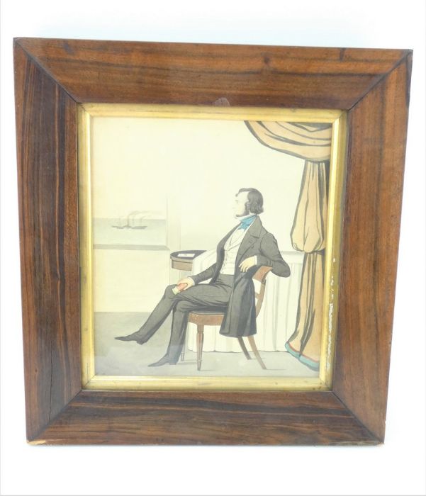 Naive possibly Scottish portrait of a gentleman holding a telescope. Reverse inscribed. - Image 5 of 8