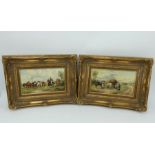 Pair of Continental school oil on panel rural scenes in gilt frames, signed Halors