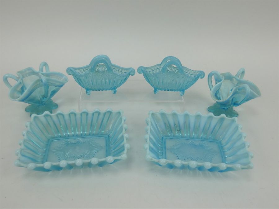 Collection of 19th century blue opaline pressed glassware. - Image 2 of 2