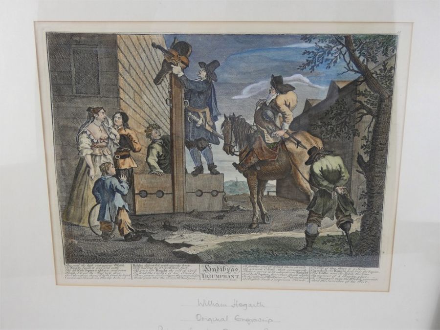Pair of William Hogarth hand tinted engravings, c1820, from the Hudibras series. Farmed and glazed. - Image 2 of 4
