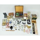 Large quantity of antique and vintage costume jewellery including some silver