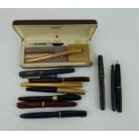 11 mixed fountain pens including Cross, Parker, Burnham 48 and Conway Stewart.