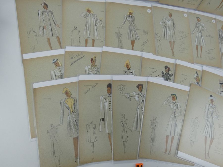 22 x American Fashion designs by Pearl Levy Alexander, hand coloured, 1939- 1940 - Image 5 of 21