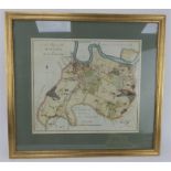 Late 18th century Map of the Hundred of Blackheath, hand tinted engraving c1797. Framed and glazed