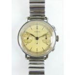 Gentleman's Lemania chronograph Swiss watch, circa 1950. 36cm champagne dial