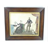 Naive possibly Scottish watercolour Portrait of a couple and dog. Inscribed to reverse 1838