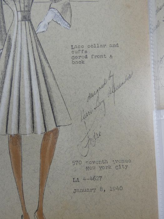 22 x American Fashion designs by Pearl Levy Alexander, hand coloured, 1939- 1940 - Image 20 of 21