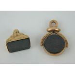 A 9ct gold swivel fob set with bloodstone and a 10ct gold seal fob set with bloodstone.