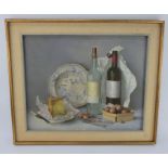 Gerald Norden (1912-2000), still life 'Wine, cheese and nuts', oil on board. Frame 61cm x 51cm