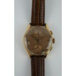 18ct gold cased early 1950s Chronographe Suisse gentleman's wristwatch, 35mm case, honey dial,