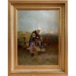 Thomas Gray (British, 19th Century). A Girl and Her Grandfather at a Stile, signed l.l., oil on