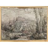 Hanns Lautensack [by or after]. Landscape with Wooden Bridge to a City, dated 1553 on the plate,