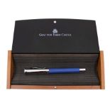 Graf von Faber-Castell. Guilloche blue fountain pen with 750/18ct nib. Cased. Unused and complete