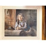 19th Century British School. A three-quarter-length portrait of a man seated at a table with a