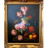 P. Gallinard (Italian, 20th Century). Still Life of Flowers & Fruit, signed l.r., oil on canvas,