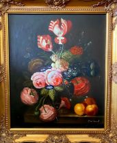 P. Gallinard (Italian, 20th Century). Still Life of Flowers & Fruit, signed l.r., oil on canvas,