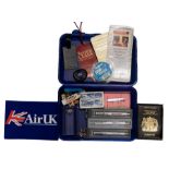 A collection of passenger aircraft memorabilia to include three cased Parker cartridge pens