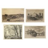 A collection of four etchings, including one signed in pencil l.r., 'J Chamberlain', depicting