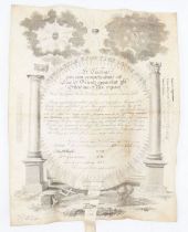 Masonic Interest. An engraved vellum certificate from Newcastle-upon-Tyne Lodge No. 26 conferring