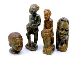 Zimbabwe carved stone figures, the bases signed, tallest measuring 15cm (4)