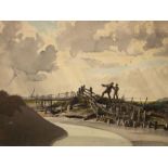 Rowland Hilder (British, 1905-1993). Two Figures Approaching a Bridge, likely an illustration for