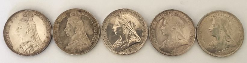 A selection of 5 English crowns - condition EF (Extremely Fine)