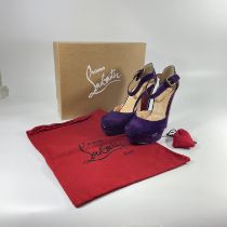 Christian Louboutin Christian Louboutin suede/patent calf ankle fastening Mary Janes in purple. Size