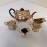 A collection of silver table ware to include: A John Wilmin Figg 1838 silver sugar pot with spoon.