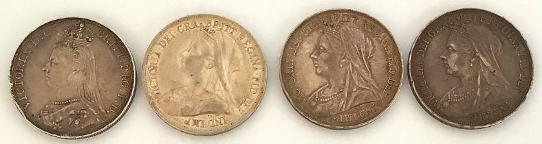 A selection of 4 English crowns - condition VF (Very Fine)