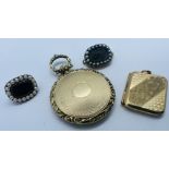 A collection of antique sentimental jewellery. Comprising a watch case style memorial locket in