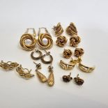 Collection Of 10 Pairs Of 9ct Gold & Yellow Metal Earrings