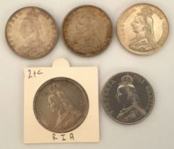 5 x 19th century Double Florins (EF - Extremely Fine) condition