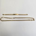 Yellow Metal Curb Link Chain Necklace Marked 10K & Yellow Gold Curb Identity Bracelet Marked 14K