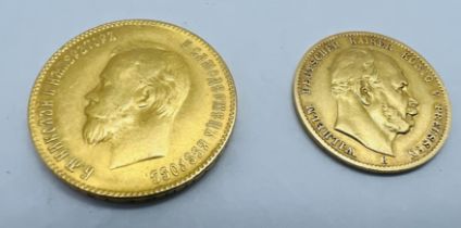 A collection of two coins to include, a German 10 mark Kaiser Wilhelm I 22ct gold(1873), approximate