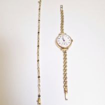 Egyptian Yellow Metal Bracelet CZ & Sapphire (Egyptian marks for 18ct gold) And 9ct Gold Watch.