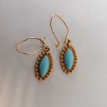 A pair of Persian turquoise drop earrings with granulated scalloped edging, in archaeological