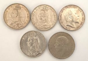 A selection of English crowns (5) - condition UNC (Uncirculated)