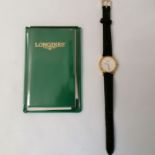 A 1990s Longines ladies wristwatch with a leather strap. With quartz movement. Stainless steel