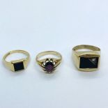 3 yellow metal/gold signet rings