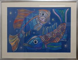 LAUSHKIN, SERGEY (Ukrainian, b. 1954) "pisces", two fish on paper, pastel on paper, 63 x 85 cms.