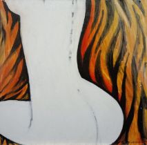 NIKOLAEVSKII, OLEKSANDR (Ukrainian b. 1956) "Tigress", nude female torso depicted verso, oil on