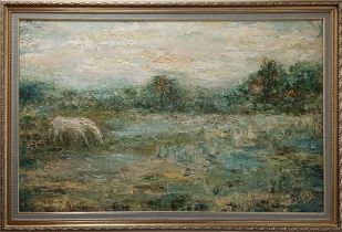 DEMEDIUK, NATALIA (Ukrainian b. 1982), "July Field", impressionistic landscape with horse in field