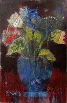 ZASTAVNA, Natalia (Ukrainian b.1988) "Bouquet on black" Still life of flowers, oil on canvas, 60 x