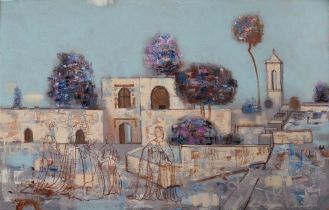 SERDIUK, OLEKSANDR (Ukrainian,b. 1982) 'Ayia Napa Monastry', paintery view of Asia Napa Monastery